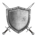 Medieval metal knight shield with crossed swords coat of arms Royalty Free Stock Photo