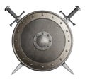 Medieval metal shield with crossed swords isolated 3d illustration Royalty Free Stock Photo