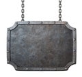 Medieval metal sign or frame with chains isolated