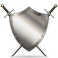 Antique riveted shield and two swords.