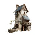 Medieval Millhouse Architectural Render of a Rustic Watermill against transparent background Royalty Free Stock Photo