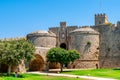 The medieval moat and the city walls of Rhodes.