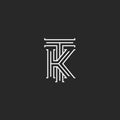 Medieval monogram TK Logo, combination initials T and K capital letters overlapping thin lines style, wedding invitation or Royalty Free Stock Photo