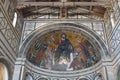 The medieval mosaic of Christ between the Virgin and St Minias in Basilica San Miniato al Monte, Florence, Tuscany, Italy