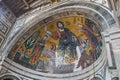 The medieval mosaic of Christ between the Virgin and St Minias in Basilica San Miniato al Monte, Florence, Tuscany, Italy