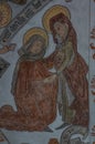 Medieval mural of the visitation, Virgin Mary pays a visit to Elisabeth, who also is pregnant Royalty Free Stock Photo