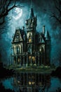 Gothic castle 05 mansion night dark house Generative AI