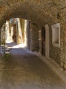 Medieval narrow alley at the village of Mesta in Chios island , Greece Royalty Free Stock Photo