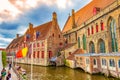 Medieval old canalside houses Bruges city view at summer day Belgium Royalty Free Stock Photo