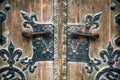 Medieval old vintage and rusted black iron door handle