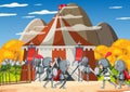 Medieval outdoor scene with armoured knights