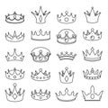 Medieval outline monarch royal crown queen king lord princess prince head cartoon lineart icons set isolated vector