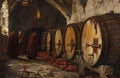 A medieval painting in the style of Jan Van Eyck depicting monks drinking cider in a monastery