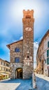 The medieval Palazzo dei Priori and the clocktower, Montalcino, Italy Royalty Free Stock Photo