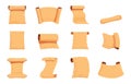 Medieval papyrus scrolls. Parchment scroll manuscripts and old papers for letters, diploma, certificate. Ancient aged treasure map Royalty Free Stock Photo