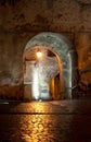 Medieval passage at night illuminated Royalty Free Stock Photo