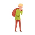 Medieval Peasant Carrying Sack on His Back Vector Illustration