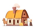 Medieval Peasant Household Cartoon Illustration