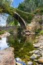 Medieval pedestrian stone bridge over Miera river. LiÃÂ©rganes, Cantabria, Spain