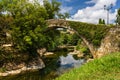 Medieval pedestrian stone bridge over Miera river. LiÃÂ©rganes, Cantabria, Spain