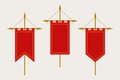 Medieval Pennant Hanging on Flagpole. Set of Blank Flags. Red Template Banner and Poster Vector