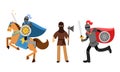Medieval People Characters with Armored Knight on Horse and Executor with Axe Vector Illustration Set Royalty Free Stock Photo