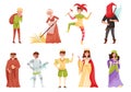 Medieval People Characters with Churchman and Peasant Working in the Field Vector Set Royalty Free Stock Photo