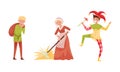 Medieval People Characters with Farmworkers and Jester Vector Set Royalty Free Stock Photo