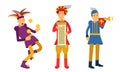 Medieval People Characters with Herald and Jester Vector Illustration Set Royalty Free Stock Photo