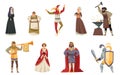 Medieval People Characters with Herald, King in Mantle and Blacksmith Vector Illustration Set