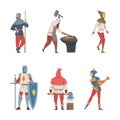 Medieval People Characters with Knight, Blacksmith, Headsman with Axe and Bard Vector Set Royalty Free Stock Photo