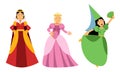 Medieval People Characters with Queen and Gentlewoman Vector Illustration Set