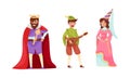 Medieval People King Wearing Mantle and Bard with Musical Instrument Vector Set