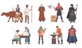 Medieval people male and female cartoon character set, flat vector isolated illustration Royalty Free Stock Photo