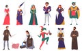 Medieval people vector illustration flat set, cartoon medieval person history collection of man woman characters in old Royalty Free Stock Photo