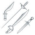 Medieval pirate sword dagger dirk engraving style illustration