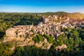 Medieval Pitigliano town over tuff rocks in province of Grosseto, Tuscany, Italy. Pitigliano is a small medieval town in southern