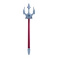 Medieval pole weapon, silver trident with three sharp blades Royalty Free Stock Photo