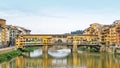 The medieval Ponte Vecchio crosses over the Arno River in Florence, Italy. Royalty Free Stock Photo