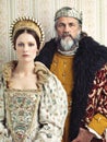 Medieval portrait of king and queen, on studio background for history, renaissance design or vintage fashion