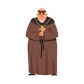 Medieval Priest or Monk Wearing Brown Hooded Gown Vector Illustration