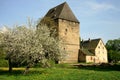 Medieval tower with frescoes about the knight Lancelot, Poland.