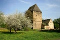 Medieval tower with frescoes about the knight Lancelot, Poland.