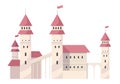 Medieval Princess Pink Castle with Towers and Flags Isolated Icon, Fairytale Palace, Dream, Fortress Exterior with Gates