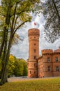 Medieval Raudone Castle tower, Lithuania, autumn scene Royalty Free Stock Photo