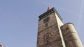 Medieval Renaissance square with stone tower and clock