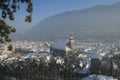 Medieval rooftops of Brasov in winter. Royalty Free Stock Photo