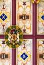 Medieval room of Stirling Castle with decorated ceiling