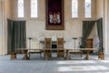 Medieval room Stirling Castle with table, chairs and wall decorations Royalty Free Stock Photo