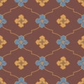 Medieval rose ogee vector pattern background. Azulejo tile style backdrop of hand drawn flowers with geometric gridlines